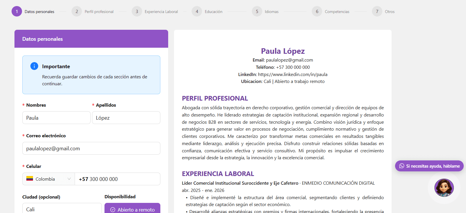 Constructor de hoja de vida